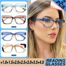 2pcs Women's Large Frame Reading Glasses, Colorful Patchwork Frame, Comfortable Spring Hinges, Simple & Versatile For Daily Wear - Blue + Green Tea - View 3