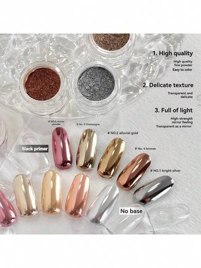 1 Botella 0.5g Polvo Espejo Mágico para Arte de Uñas - 6 Colores para Decoración y Manualidades de Uñas - Acción de Gracias