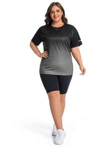 1pc Women's Plus Size Gradient Color Digital Print Loose Fit Plus Size Short Sleeve T-Shirt, Suitable For Sports, Running, Yoga, Gym, Outdoor, Casual, Vacation, Round Neck Pullover, 0XL 1XL 2XL 3XL 4XL