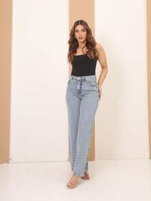 Calça Jeans Wide Leg Feminina Cintura Alta Tecido Grosso Elegante Confortável 100% Jeans Algodão Vintage