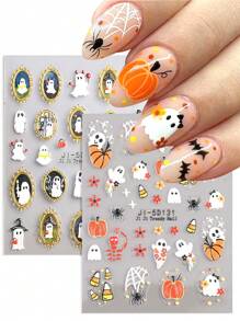 3/2pcs 5D Halloween Nail Stickers, Cute And Funny Ghost Pumpkin Pattern Self-Adhesive Nail Stickers, Halloween Theme Element Nail Art DIY, Nail Salon Nail Design Supplies