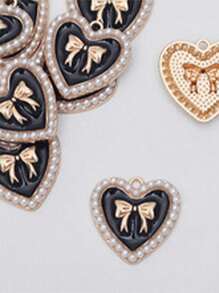 10pcs Heart-Shaped Pearl Bow Pendant, Zinc Alloy Dangle Jewelry DIY Earring Making Supplies - Accessories - View 4