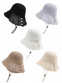 1pc Women Summer Knitted Hollow Bucket Hat, Fisherman Sun Hat With Letter Pattern, Suitable For Summer Outdoor, Random Style - MZ1572 - View 9