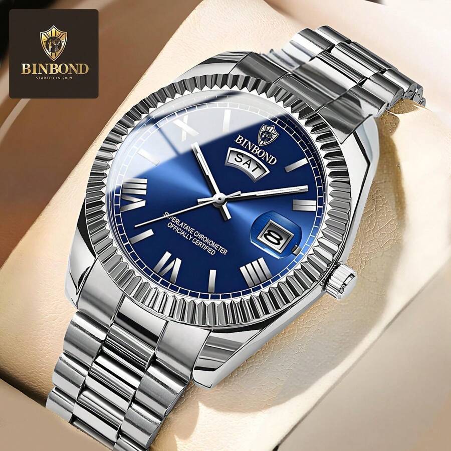 Fashion BINBOND B0733 Men Fashion Business Sports Quartz Watch 50M Waterproof Luminous Classic Calendar Creative Clock Men Wristwatch Birthday Gifts For Father, Husband, Brother Business Partners Built-In Battery Imported Japanese Automatic Quartz Movement - 彩色 - 查看 1