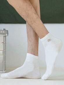 7 pares Calcetines tobilleros de malla transpirable con bordado surtido para hombres, calcetines deportivos con cintura ligera, calcetines de baloncesto de diseño sencillo - Multicolor - Ver 4