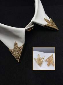 1 Par de Broches Retrô Estilo Triangular Coroa Vazada Floral Alfinete de Colarinho com Corrente, Broche para Decoração de Camisa, Elegante Presente de Jóias Masculinas e Femininas, Acessórios de Roupas para Festa, Casamento, Terno, Clipe de Colarinho, Alfinete de Lapela, Colarinho de Camisa, Broche de Colarinho