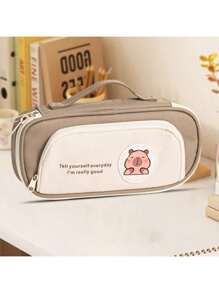 Estojo de lápis grande e de alta qualidade, simples, multiuso, tipo urso, para armazenamento de itens de papelaria para escola/escritório, estojo de lápis multiuso de lona com zíper, para escola, volta às aulas, suprimentos escolares, nécessaire, mochila escolar