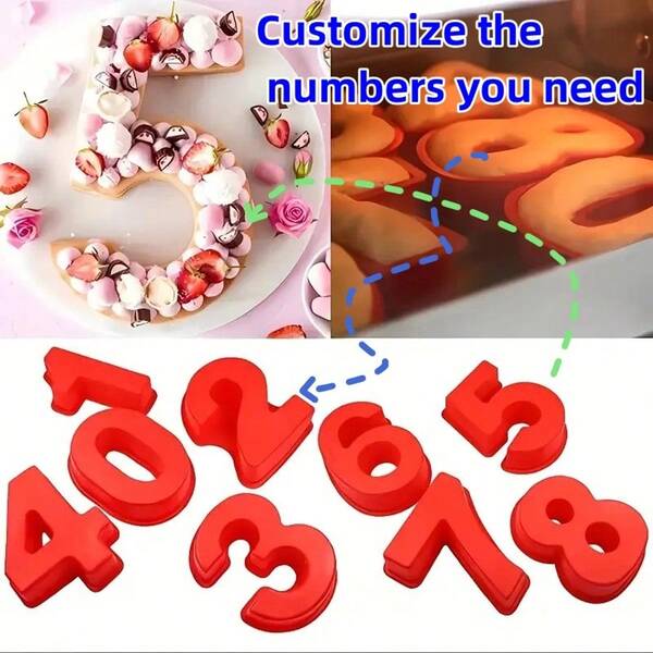 Customized 1PC 10-Inch Digital Silicone Cake Molds, Digital Cake Silicone Molds For Numbers 0-8, Can Be Used For DIY Various Bread Desserts, The Perfect Choice For DIY Baking Enthusiasts