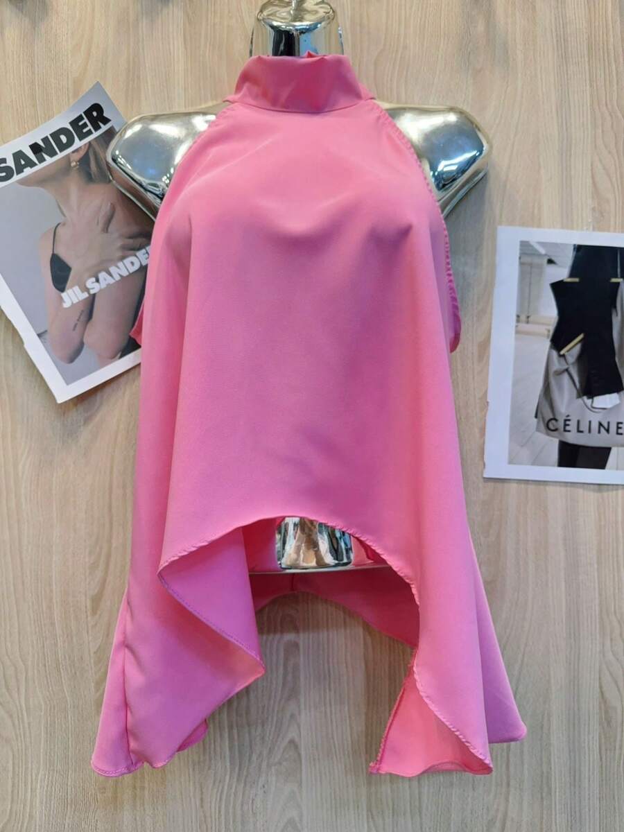 Women's Cropped Blouse With Tie At The Neck - Baby Pink - View 1