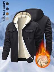 Men's Winter Thermal Lined Hoodie, Multi-Pocket Thick Pullover Sweatshirt, Adjustable Drawstring Hood, Ribbed Cuffs And Zipper Front Design, Suitable For Outdoor Hiking, Jogging, Fishing, Gym And Casual Wear, Windproof Thermal Lined, Winter Men's Jacket