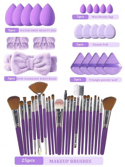 50 pièces Ensemble de pinceaux de maquillage, outils de beauté mixtes, comprenant : 25 pièces de pinceaux de maquillage, 1 pièce de sac de maquillage, 5 pièces d'éponges de beauté, 5 pièces de houppettes, 5 pièces de mini éponges de beauté, 5 pièces de mini houppettes pour les doigts, 1 pièce de bandeau, 2 pièces de bracelets, Ensemble de pinceaux, Kit de pinceaux de maquillage, Ensemble de pinceaux de maquillage, Ensemble de maquillage complet, Ensemble de pinceaux de maquillage, Kit de maquillage complet, Kit de pinceaux, Ensemble de pinceaux de maquillage, Coffret cadeau de maquillage