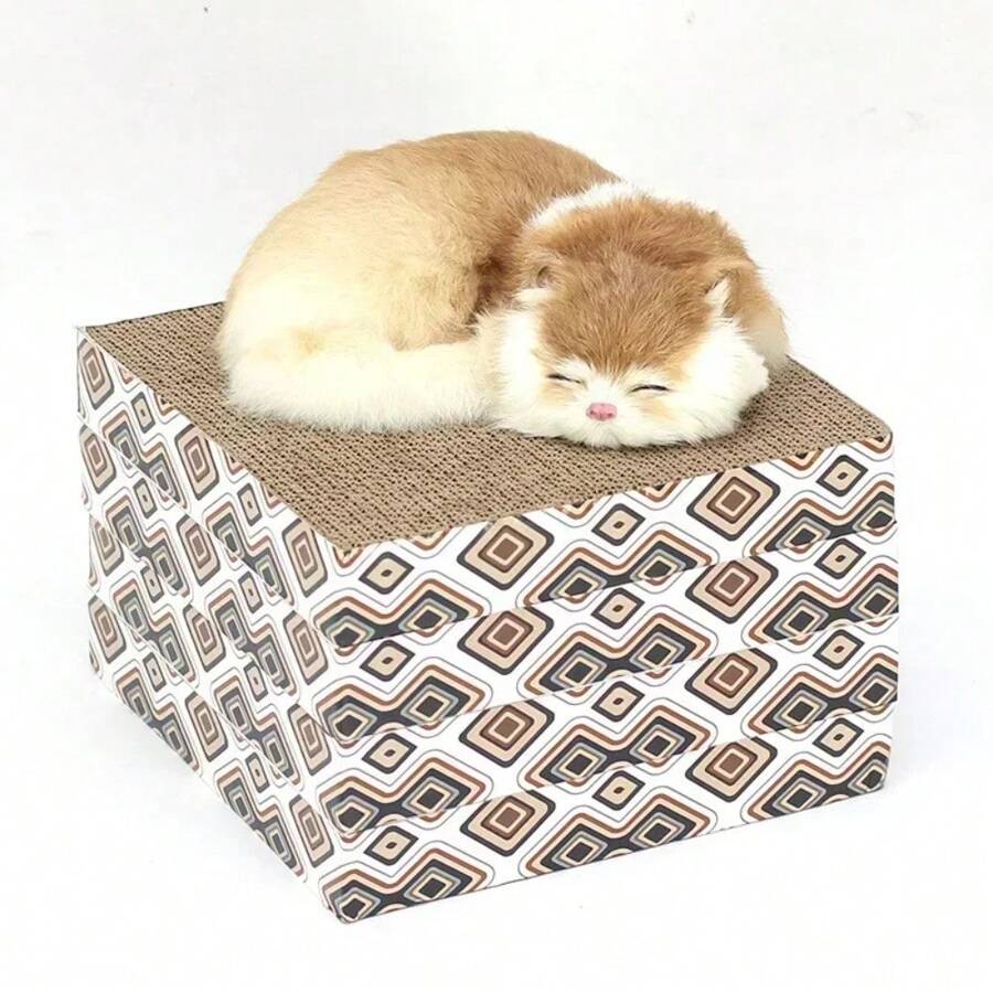 可折叠方形猫抓板，瓦楞纸猫抓垫，耐用猫玩具，节省空间，猫咪娱乐伙伴 - 均碼 - 查看 1