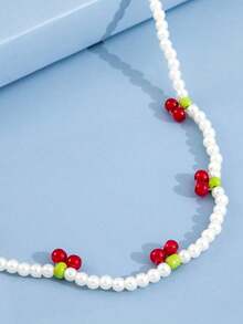 1 pieza Collar colgante con hoja de cerezo y verde, diseño lindo y dulce para uso diario, joyería de mujer - Multicolor - Ver 4