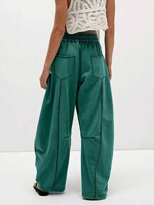 Women's Casual Cylinder Pants Wide Leg Casual Drawstring Sweatpants With Pockets - 綠色 - 查看 3