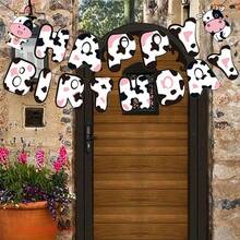 1 Set Pink Cow Birthday Party Hanging Banner, Pink And Brown Cartoon Cow Design, Suitable For Farm Theme Indoor And Outdoor Garden Hanging Decor Party, Durable Paper Hanging Decor For Indoor/Outdoor Garden, Graduation, Christmas, Halloween, Valentine's Day, Wedding, Birthday - Multicolor - View 5