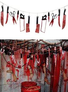 Decoración de Halloween: Cuchillo de PVC con sangre, sierra, accesorios de horror para hotel, KTV, casa embrujada, bar del terror - Incluye adorno de latte, bandera, guirnalda con sangre, decoración para fiesta de zombis y vampiros, suministros para Navidad