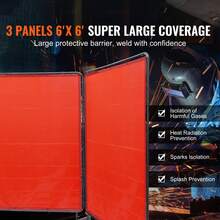 Welding Screen With Frame 3 Panel 6' X 6' Welding Curtain Screen 12 Wheels - Red - View 2