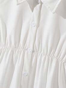 女童两件套条纹披肩领长袖连衣裙，时尚韩版，甜美，春秋 - 白色 - 查看 4