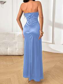 WOWDARK 夏季连衣裙，蓝色优雅派对礼服，深V领，腰部系带，高开衩，适合情人节、约会、聚会、派对、旅行、度假、海滩等场合。 - 淺藍色 - 查看 8