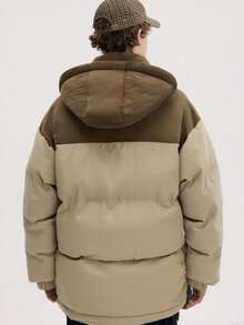 1pc Men's Outdoor Thick Hooded Jacket, Solid Color, Autumn/Winter,Fleece