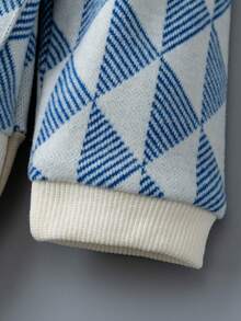 蓝白几何图案婴儿连体衣，二合一设计，带蝴蝶结，新生儿绅士套装