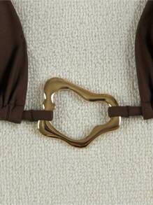 HKGFF-2025 New Spring And Summer Sexy Bikini Two-Piece Set, Chest Metal Design Sexy Bikini Two-Piece Swimsuit Gift