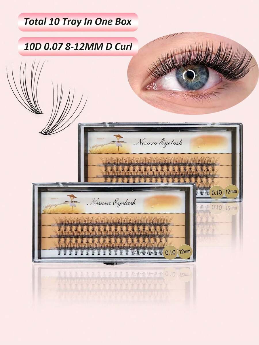 10 cajas/600 piezas de pestañas postizas en racimo con rizo C, 10D, 8~12mm, aspecto natural, de larga duración, adecuadas para fiestas y eventos para crear un maquillaje natural - C - Ver 1