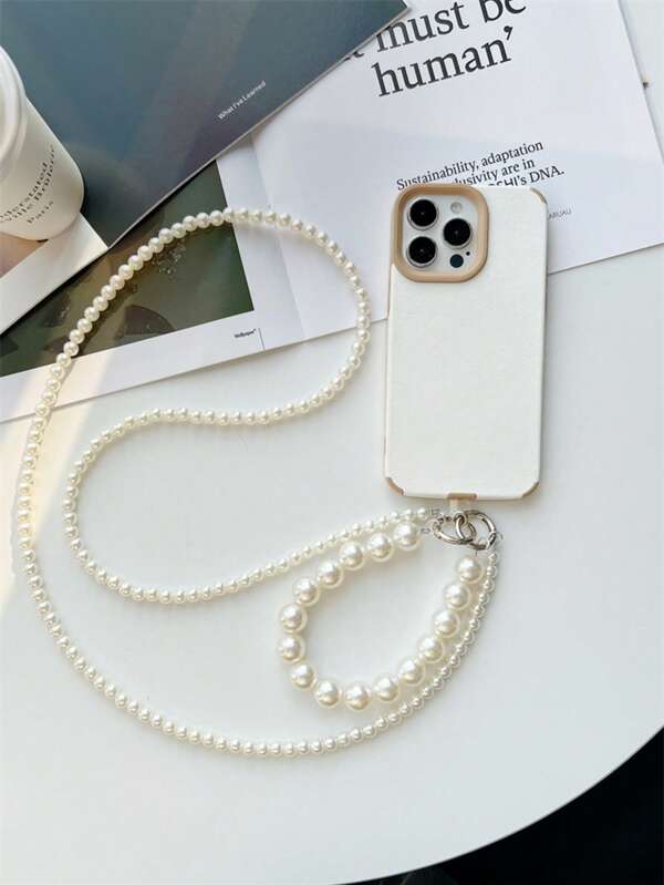 1pc Women's Summer New Phone Case Crossbody Chain, Beaded Pearl One Shoulder Chain, Bag Chain, Phone Lanyard, Pearl Pendant (Phone Case Not Included)