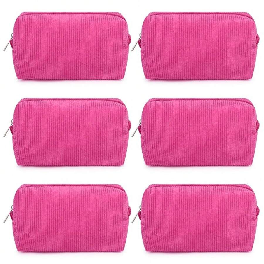 Checkered Makeup Bag Preppy Cosmetic Bag Bulk Blue Makeup Pouch Travel Toiletry Bag Organizer Cute Makeup Brushes Storage Bag Women Fashion - 燈芯絨 玫紅色 - 查看 1