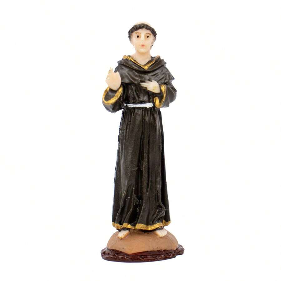 Escultura Frei Galvão 8 cm em Resina - Marrom - Visão 1