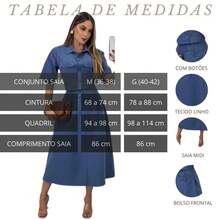 Conjunto Feminino Linho 2 Peças Saia E Blusa Premium  Simples    elegante  Casual    Botões na frente  Bolso    Escritório - Amarelo - Visão 5