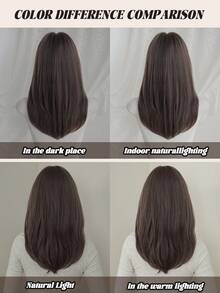 NAMM 18 Zoll lila schulterlange Perücken für Frauen, wunderschöne flauschige gerade Perücken mit Pony, synthetische Vollperücken für den täglichen Gebrauch, Musikfestival, Party, Anime oder Kostümfotografie - Violett - Übersicht 7