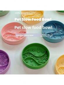 1 pieza Tazón lento de silicona para mascotas, ayuda a los gatos y perros a comer adecuadamente, plato dividido antiderrame y antiahogo con ventosa, alfombrilla para lamer
