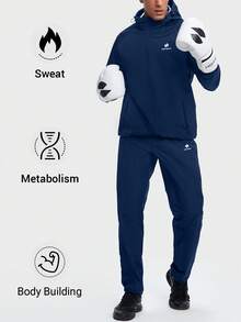 HOTSUIT Sauna Suit For Men Sweat Suit Boxing Exercise Sweat Sauna Jacket Pants Top And Pant Sauna Suit Set - Navy Blue - View 3