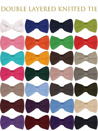 Children's Fashionable Knitted Double-Layer Bow Tie, Boys Girls Flower Girl Formal Wear British Style Baby Bow Tie, Suitable For 3-16 Years Old Kids To Wear For Performance, Wedding, Party, Daily