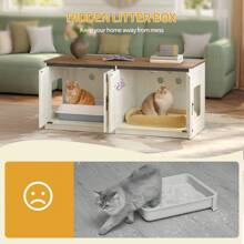 Hzuaneri Cat Litter Cabinet, Hidden Cat Cabinet With Storage Space, Cat House With Magnets, Farmhouse Style, 80 X 50 X 79.5 Cm, Suitable For Hallway, Bedroom, Vintage Brown-White