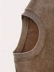 230g Double-Sided Washed, Revival Resurrection God Printed T-Shirt, High-Quality Wax Printed Cotton Retro Fashion Brand T-Shirt, Men's T-Shirt, Beach Essential, Summer T-Shirt, Holiday Gift, Perfect Gift - Brown(咖啡色) - 查看 2