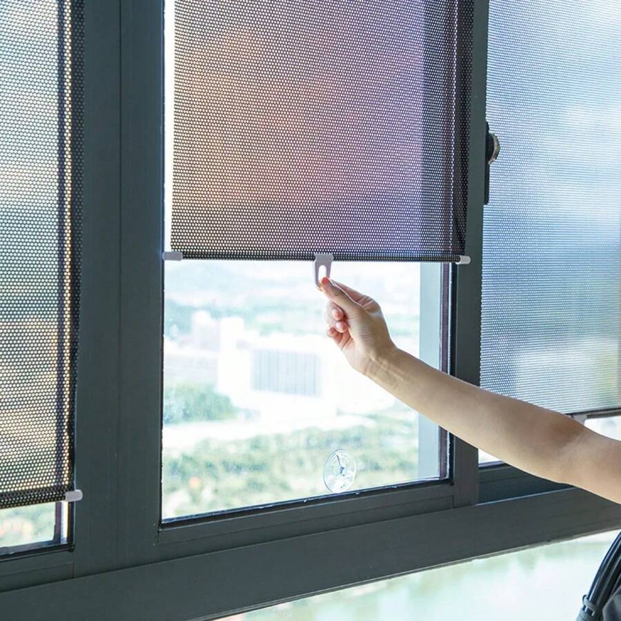 通用多功能卷帘吸盘遮阳帘、SUV 车窗折叠挡盖、汽车遮阳帘夏季自动伸缩遮阳帘汽车防晒隔热汽车遮阳网自动卷帘 - 防紫外线隔热帘、简易贴纸安装、隔热遮阳罩、适用于大多数车型、隔热遮阳罩、适用于汽车/卧室/厨房/办公室窗户遮阳窗帘