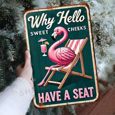 1pc Vintage Flamingo Metal Sign, Size 30x20cm, Unique Iron Wall Art, Suitable For Home, Kitchen, Dining Room, Bedroom, Garden, Bathroom, Garage, Office Vintage Decor, Distinctive Gift Idea, Random Hole Style