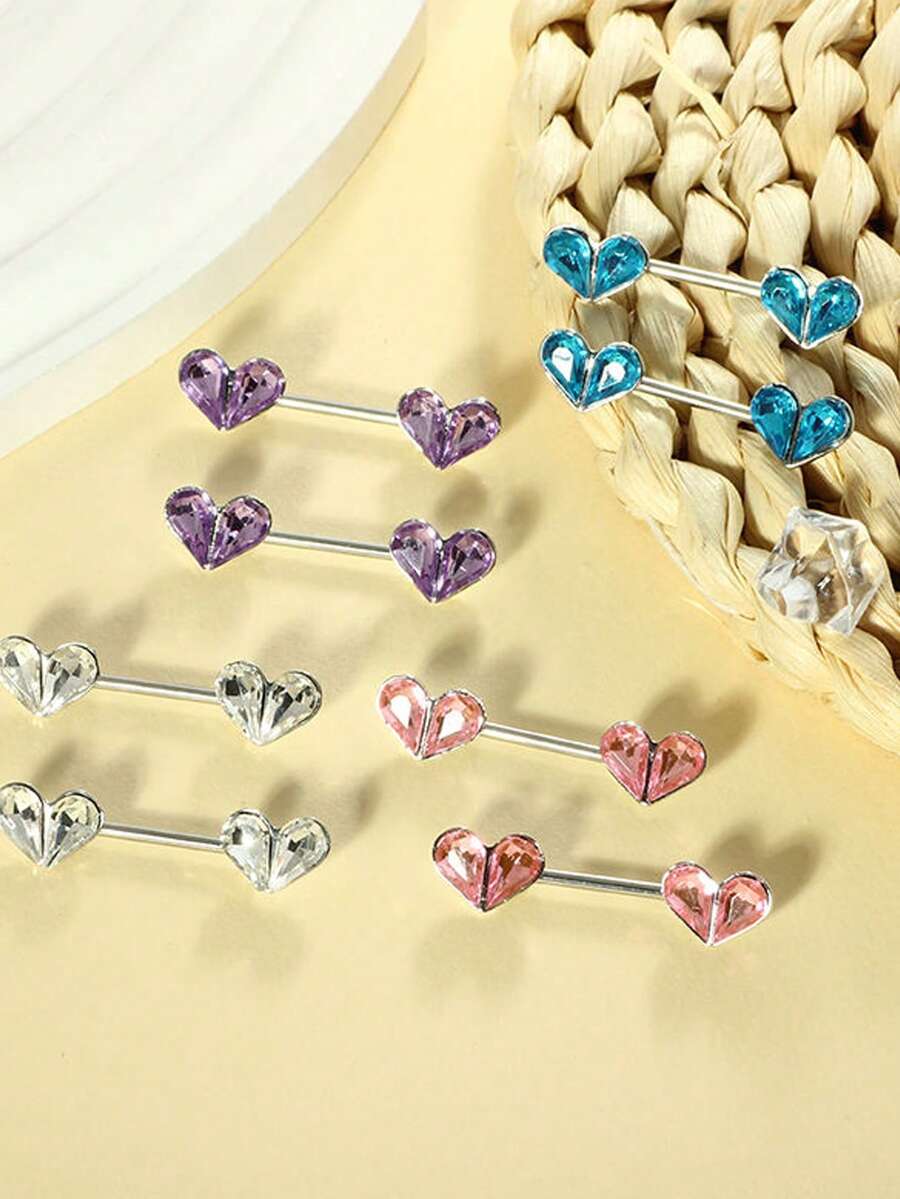 2 chiếc khuyên núm vú hình trái tim bằng thép không gỉ, đính đá CZ, trang sức xỏ khuyên núm vú dễ thương, thích hợp cho các bữa tiệc. - Nhiều màu - Xem 1