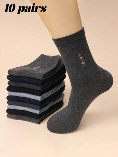 1/10 paires de chaussettes mi-mollet pour hommes en tissu tricoté à motif géométrique, style affaires décontracté, motif à pois, polyvalentes pour le port quotidien, toutes saisons, chaussettes d'automne