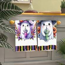 2/4/6/48pcs Halloween Ghost Themed Print Kitchen Towels, High Absorbency Dish Cloths, Ideal For Cooking, Baking, Kitchen And Bathroom Use