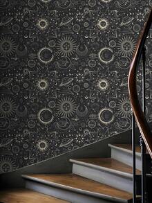 1 Rolle Bohemian Sonne und Mond Gesichter Himmlisch selbstklebende Tapete, Abziehbar und Klebend, wasserfeste Tapete, abnehmbare Kontaktfolie, einfach zu installieren, geeignet für Heimdekoration, Schlafzimmer, Wohnzimmer, Küche, Möbel- und Schrankoberflächenrenovierung Aufkleber, Schulanfang Saison und Herbstfeiertag Geschenk, 44 x 300/500 cm - Verschiedenfarbig - Übersicht 2