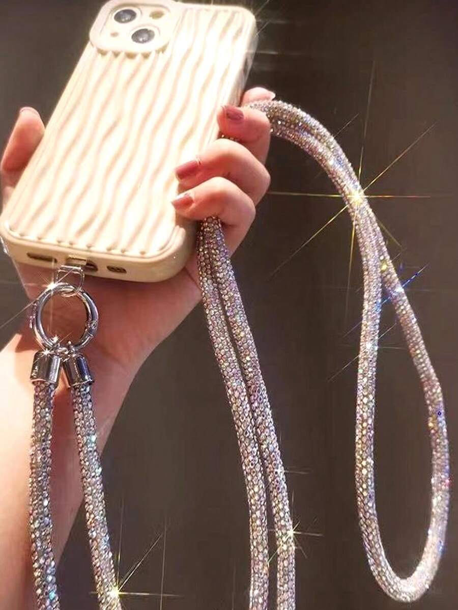 1pc Long Rhinestone Dual Buckle Lanyard Necklace For Women, Minimalist & Fashionable Phone Strap, Anti-Lost & Anti-Drop (Random Style Pad Included)