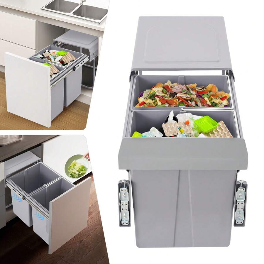 YUNRUX Kitchen Trash Can, 40L Pull-Out Recycling Bin, Non-Slip Kitchen Recycling Trash Can - A - 查看 1
