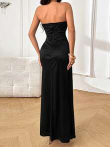 WOWDARK Summer Dress, Black Elegant V-Neck Tie Waist High Slit Party Dress, Suitable For Valentine's Day, Dates, Gatherings, Parties, Travel, Vacation, Beach And Other Occasions - Black - View 7