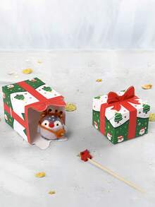 10 piezas/1 pieza Cajas de regalo con diseño de lazo 3D de tema navideño rojo y verde clásico, impresión de elementos navideños en múltiples lados, cartón resistente y no deformable, con patrón de Papá Noel y árbol de Navidad, forma exquisita y adorable de caja de regalo cuadrada, adecuada para almacenar pequeños regalos navideños, joyas, tarjetas de felicitación, dulces, decoración de escena navideña, recuerdos de fiesta navideña, agregando una atmósfera cálida a la Navidad