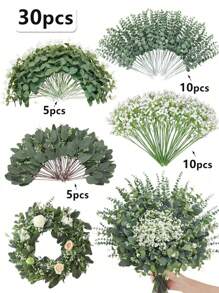 60Pcs 4 Kinds Babys Breath Mixed Eucalyptus Leaves Artificial Flowers For Wedding Vase Bouquet Floral Arrangement Decor Gifts Birthday Graduation, Eucalyptus Stem Artificial Eucalyptus Leaf Stem, Eucalyptus Stem Decoration Fake Green Stem Green Decoration Artificial Flower Bulk For Home And Office Use Artificial Flower Bouquet Center Piece Wedding Decoration Christmas Decoration