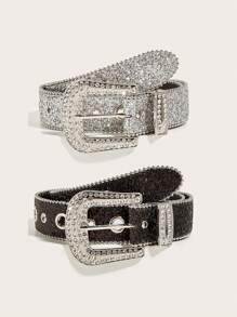 1 条男士水钻扣皮带，INS 风格宽腰带，装饰性欧美时尚朋克亮片牛仔腰带，百搭设计，适合青少年、夏季休闲、户外、运动、度假、旅行、毕业礼物、生日、日常穿着 - 多色 - 查看 17