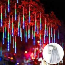 LED Meteor Shower String Lights, Battery Powered, 8-Tube Christmas Tree Hanging Decor, Suitable For Holiday Lighting, Christmas, Halloween, Wedding, Yard, Home Decoration